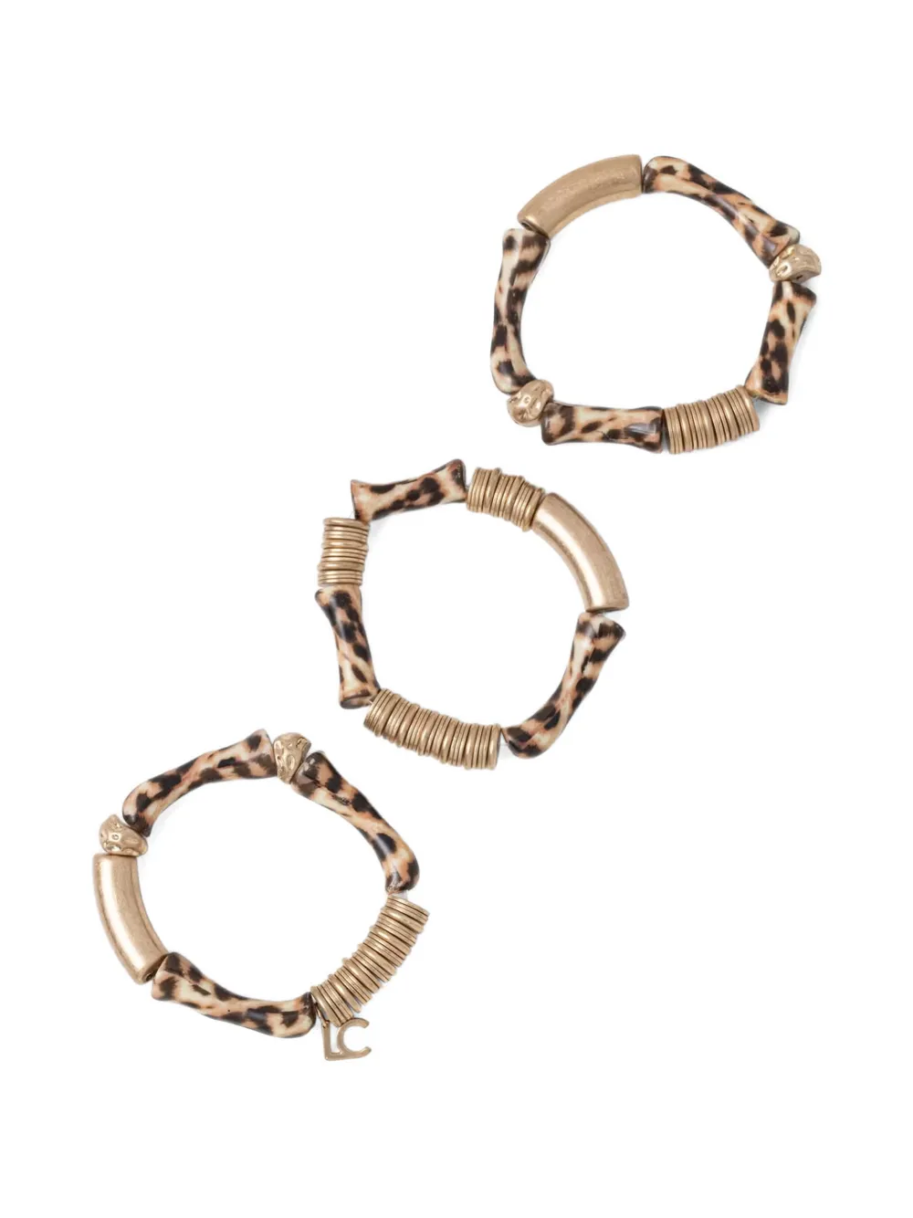 Lola Casademunt logo-charm leopard-print bracelets (set of three) - Oro