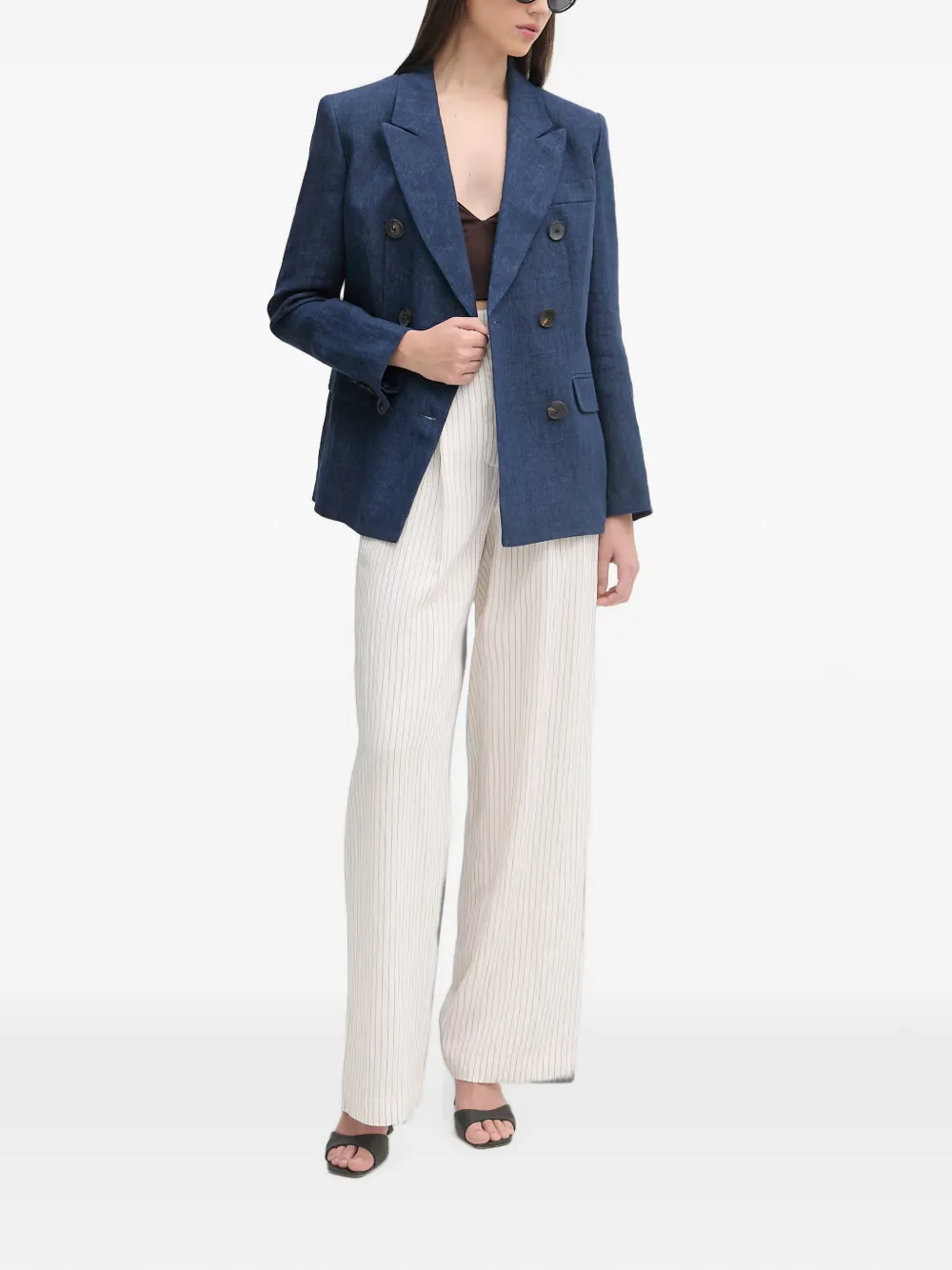 LUISA SPAGNOLI Vittorio linnen blazer met dubbele rij knopen Blauw