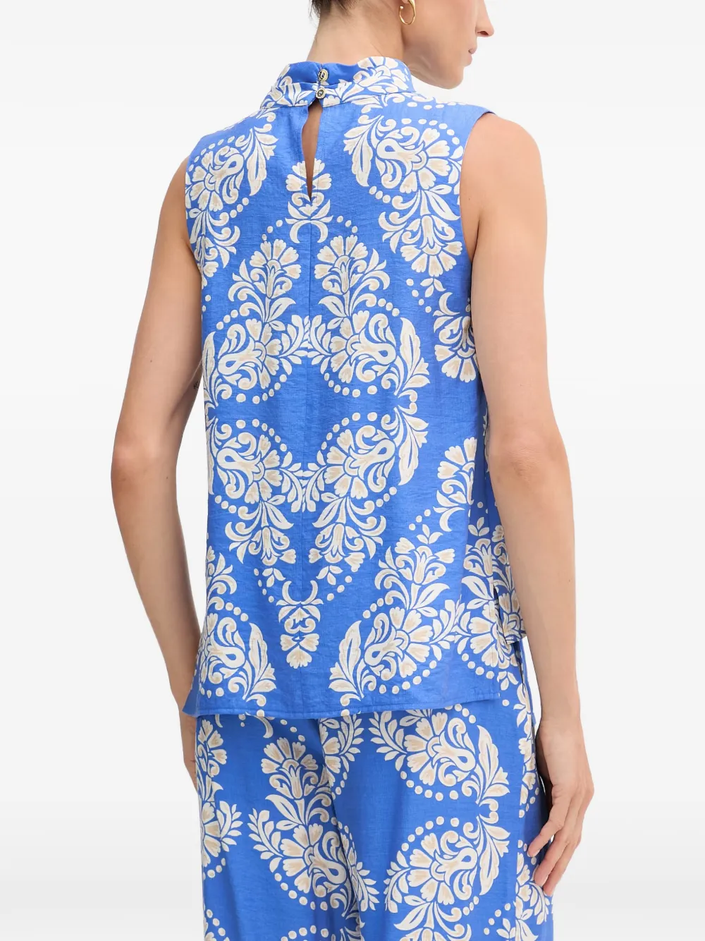 Lola Casademunt Mouwloze top met damaskprint Blauw