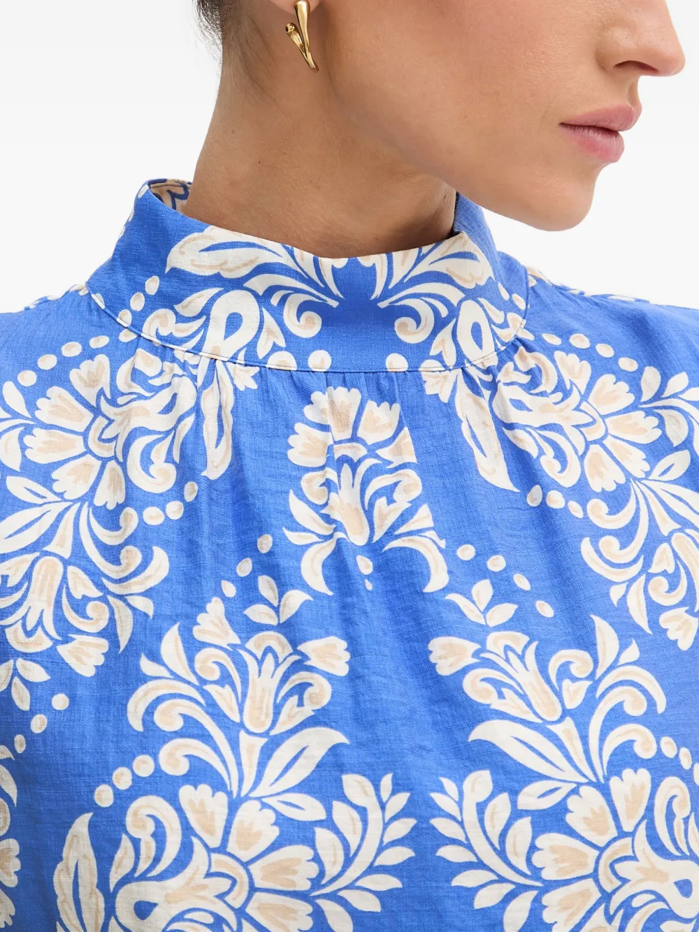Lola Casademunt Mouwloze top met damaskprint Blauw