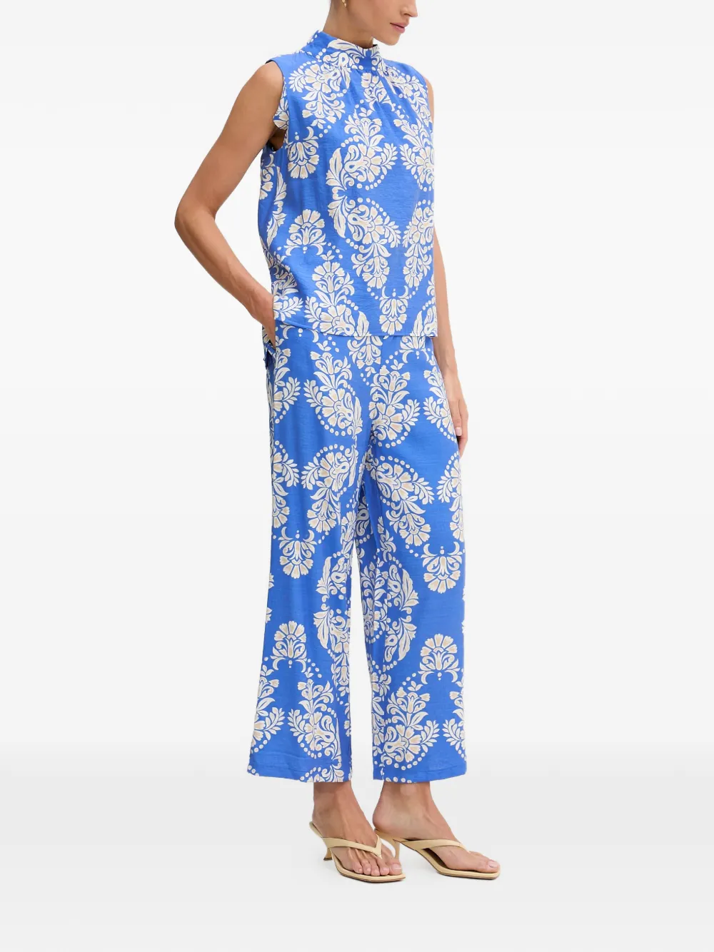 Lola Casademunt Mouwloze top met damaskprint Blauw
