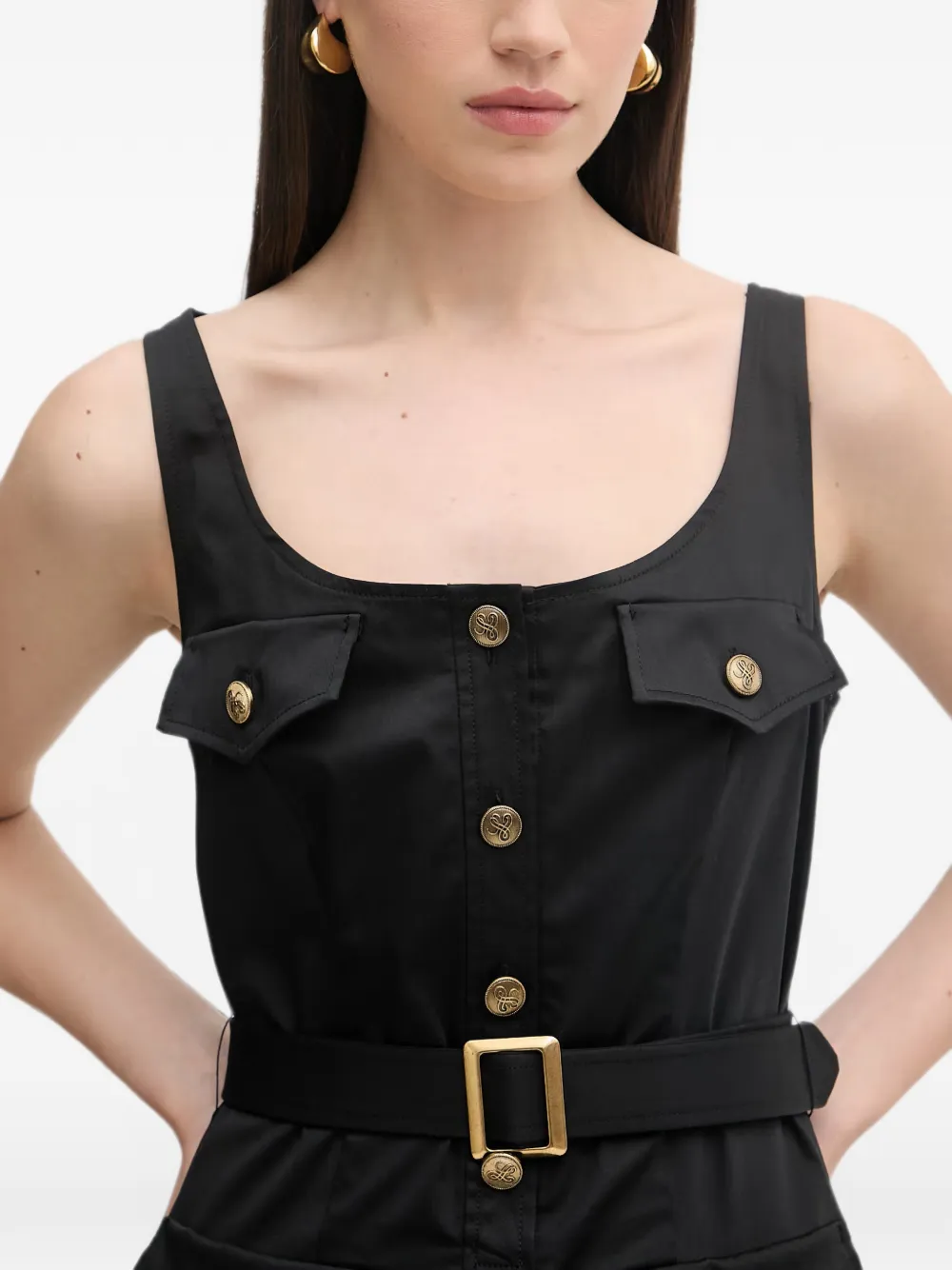 LUISA SPAGNOLI Poltrona midi-jurk met ceintuur en knopen Zwart