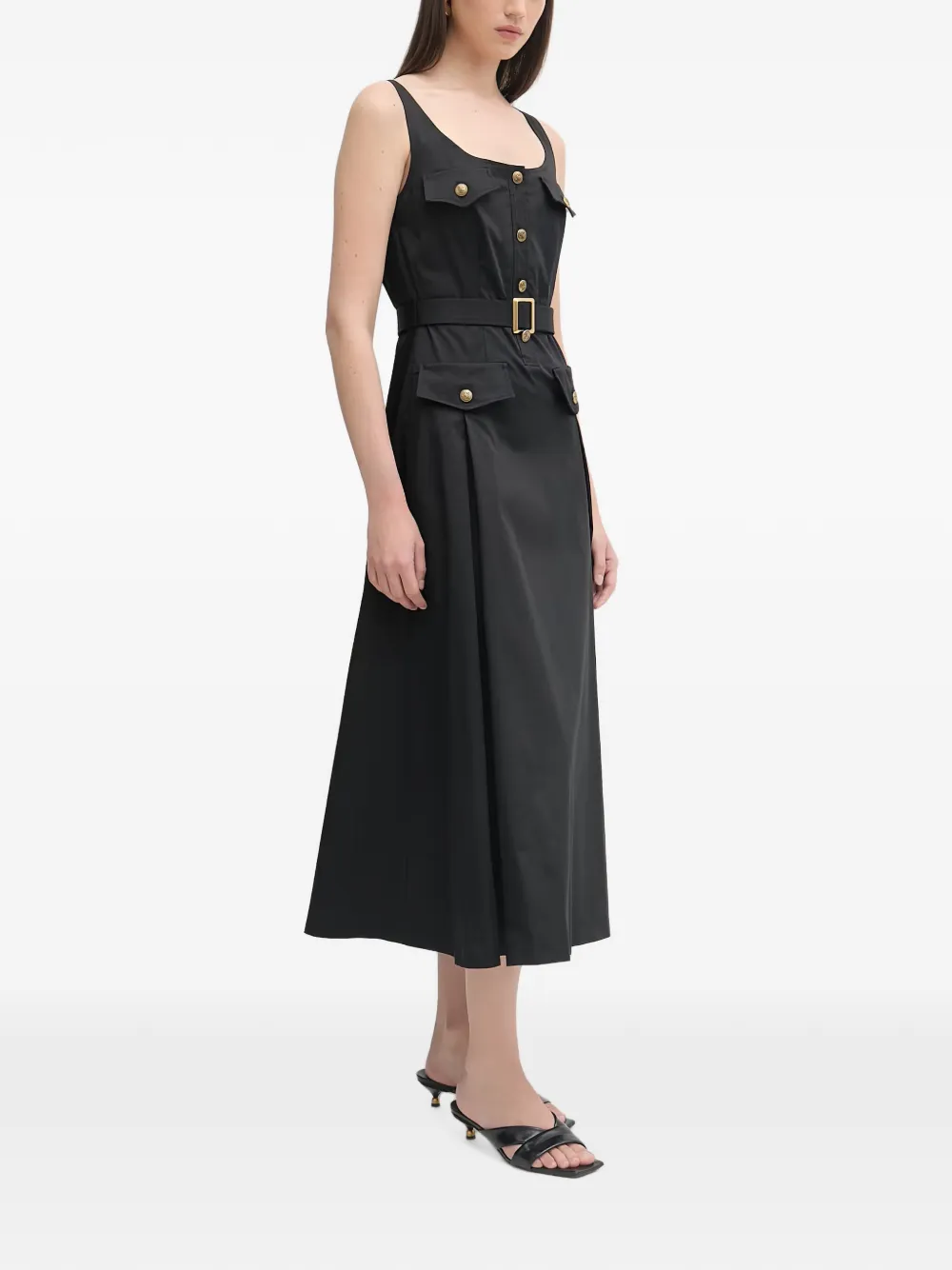 LUISA SPAGNOLI Poltrona midi-jurk met ceintuur en knopen Zwart
