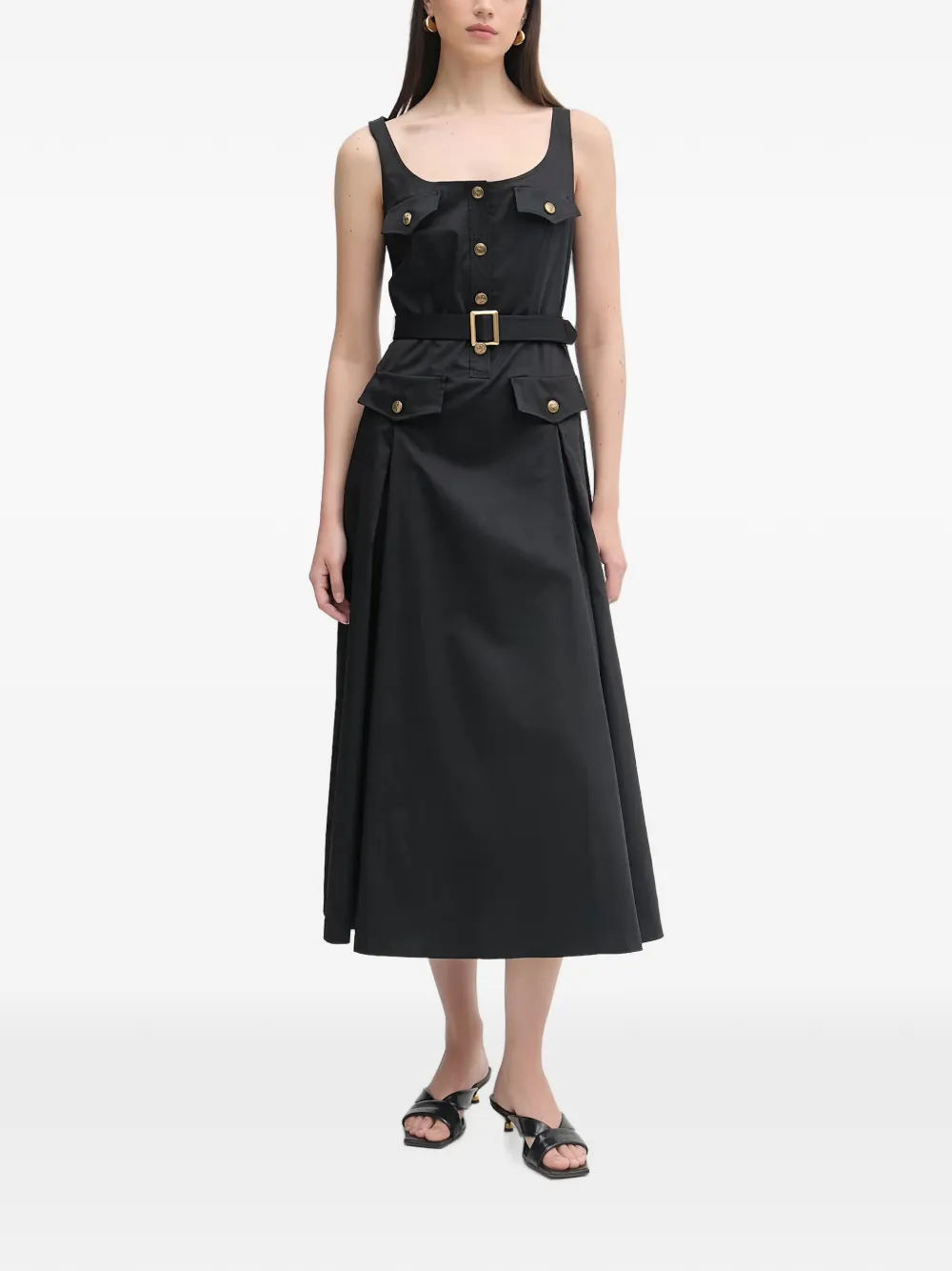LUISA SPAGNOLI Poltrona midi-jurk met ceintuur en knopen Zwart