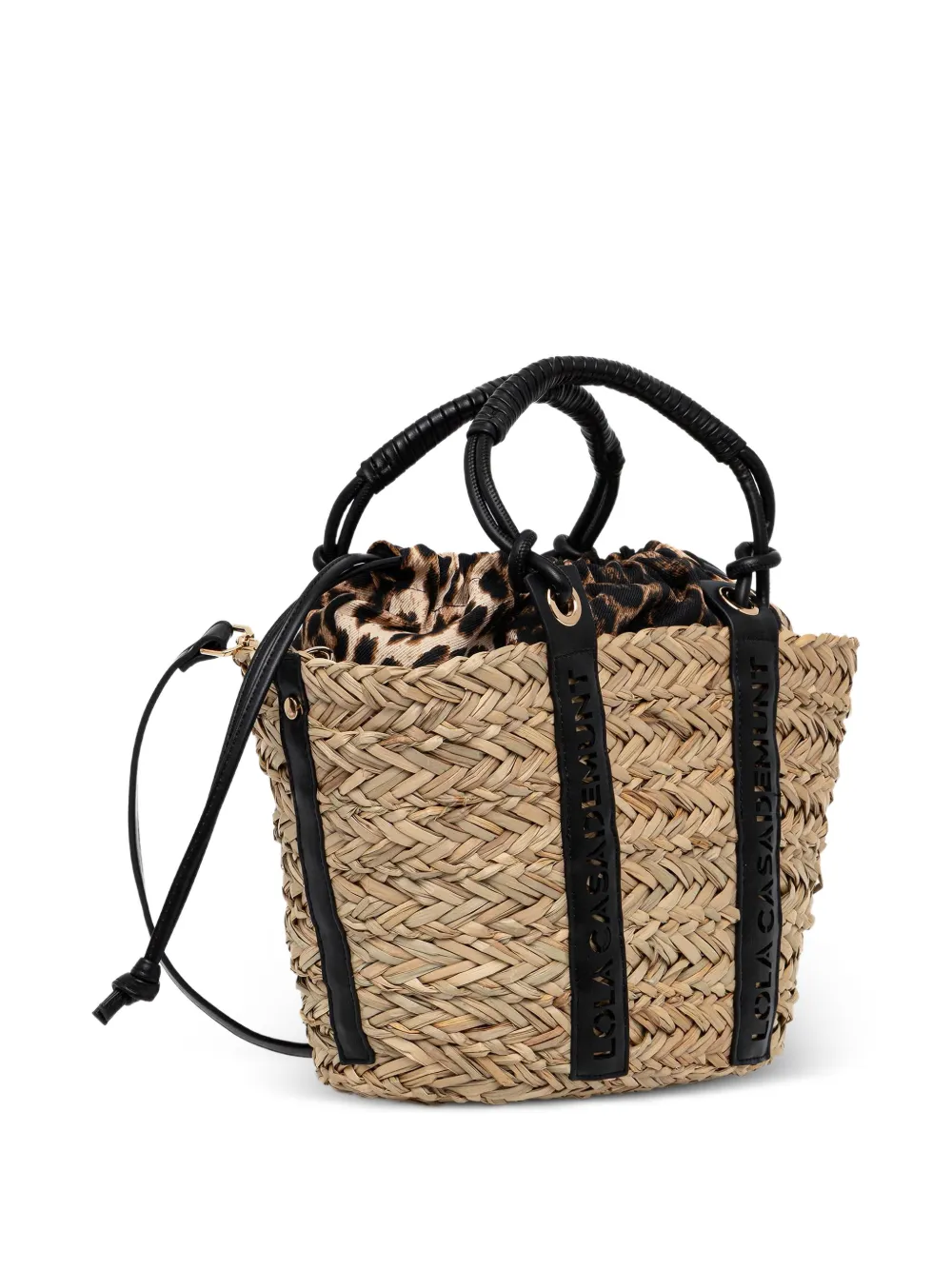 Lola Casademunt Geweven shopper met luipaardprint Beige