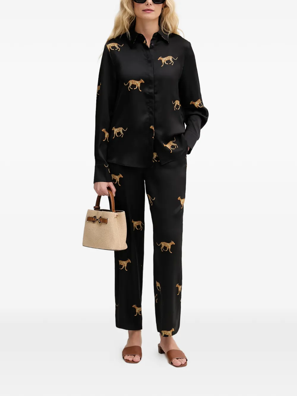 Lola Casademunt Broek met luipaardprint en trekkoord Zwart