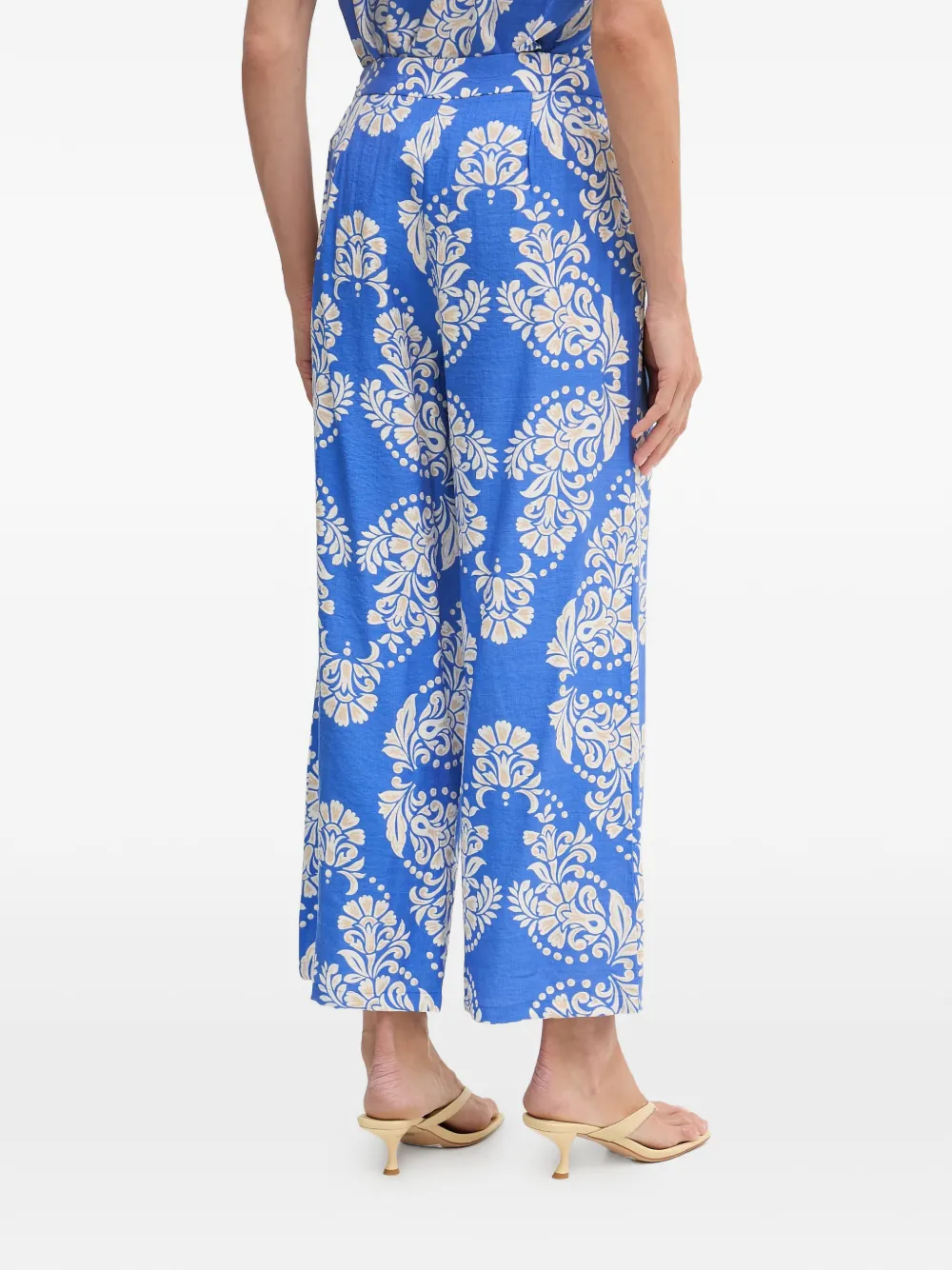 Lola Casademunt Broek met wijde pijpen en damaskprint Blauw
