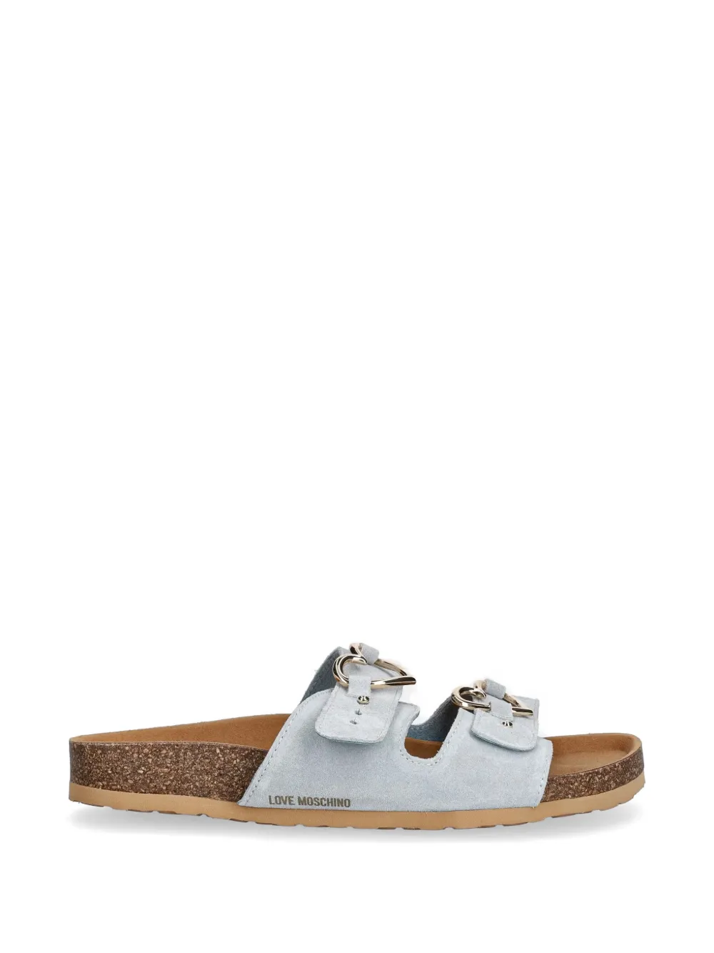 Love Moschino Heart-buckle Suede Sandals In White