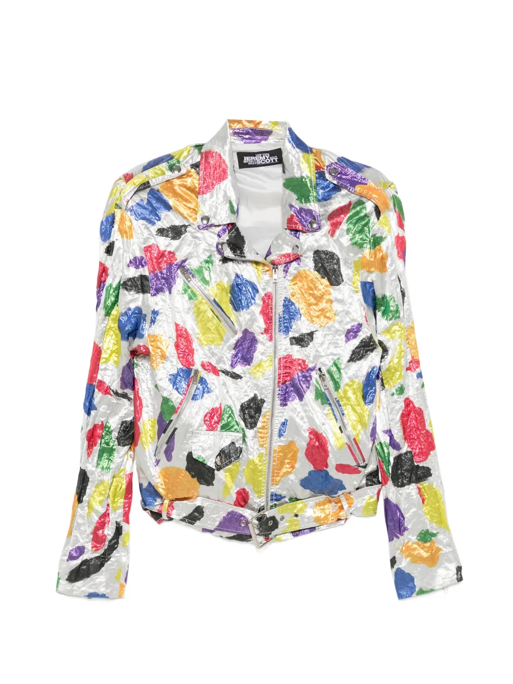 JEREMY SCOTT Pre-Owned 2010s printed biker jacket - Silver