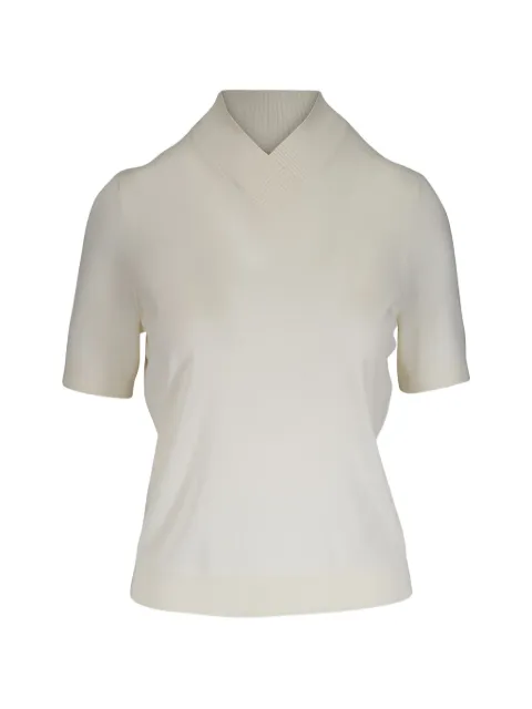Lela Rose crossover-neck short-sleeve sweater