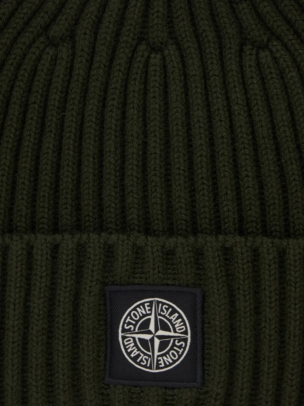 Stone Island Junior Ribgebreide muts met logo-patch Groen