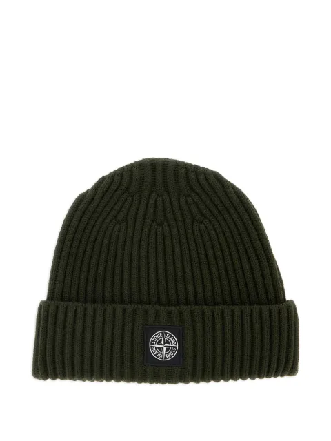 Stone Island Junior logo-patch ribbed-knit beanie hat