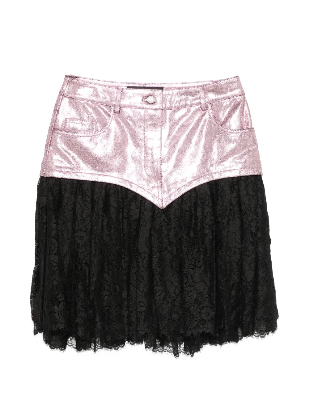 JEREMY SCOTT Pre-Owned 2010s lace-trim leather mini skirt - Nero