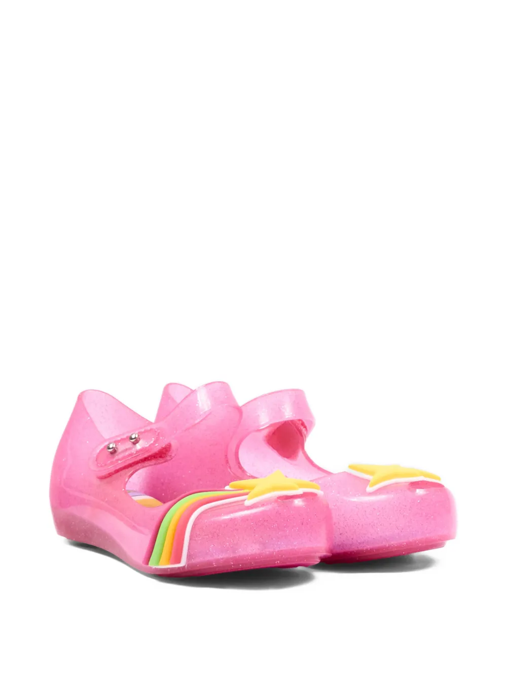 Mini Melissa glitter-effect star-patch ballet flats - Rosa