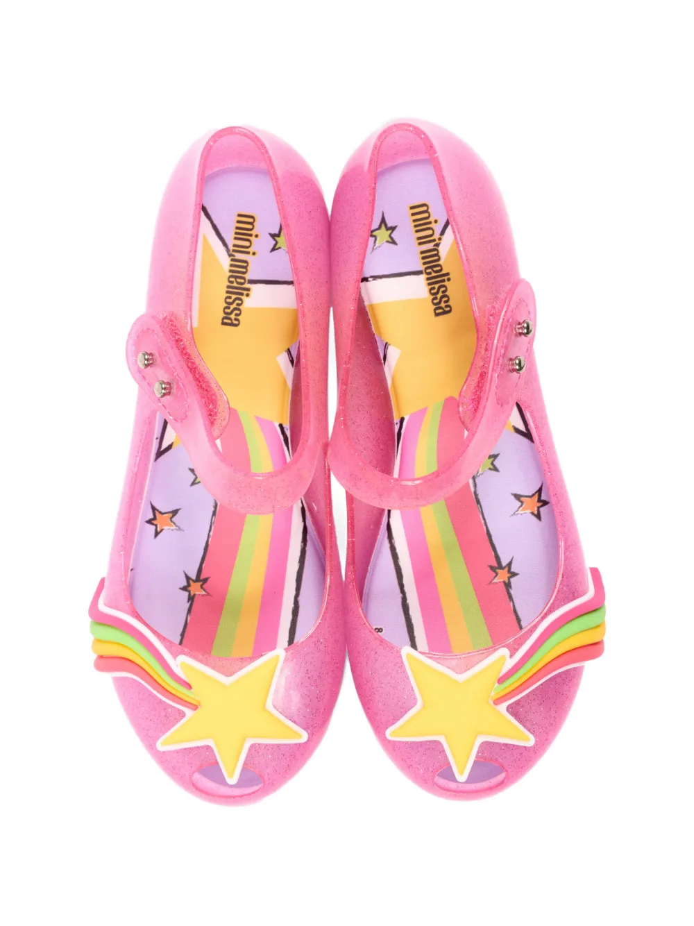 Mini Melissa glitter-effect star-patch ballet flats Roze