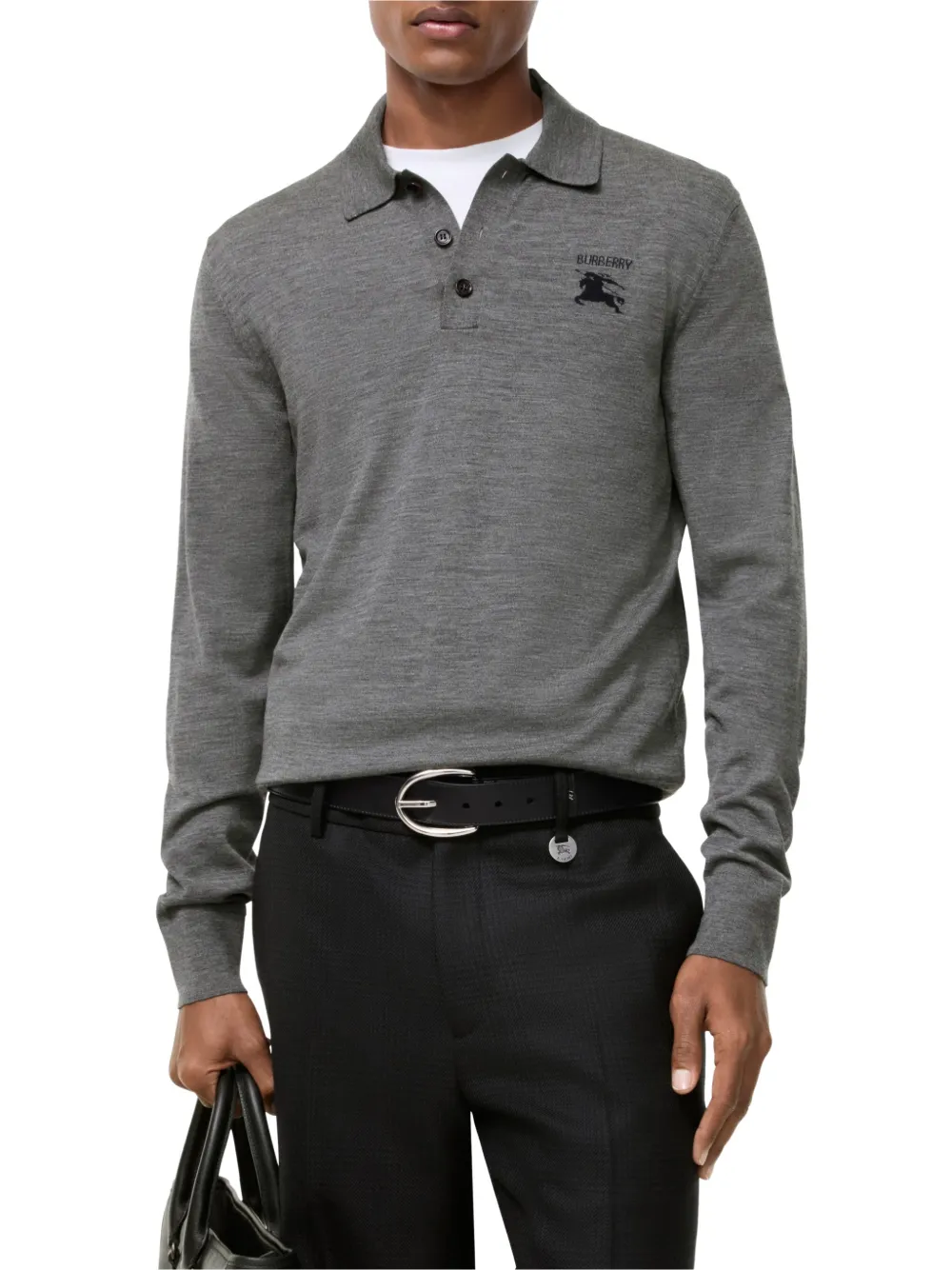 Burberry Knight wollen poloshirt met lange mouwen Grijs