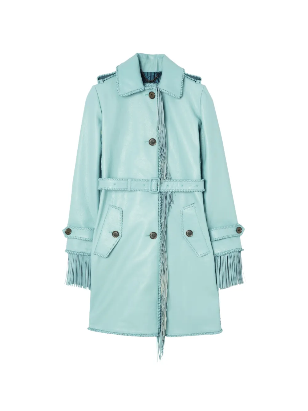Burberry manteau court en cuir frangé - Bleu