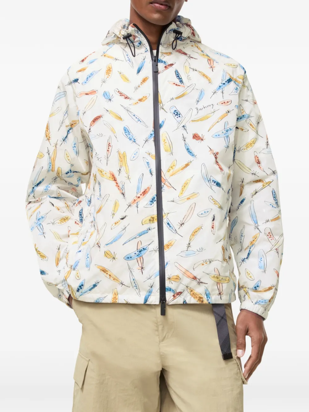 Burberry Nylon jack met veren-print en capuchon Wit
