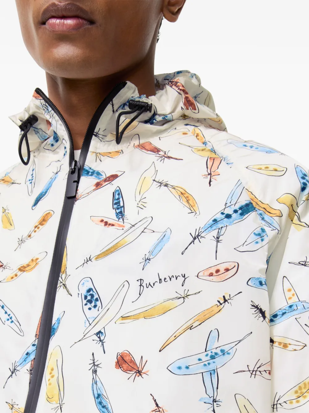 Burberry Nylon jack met veren-print en capuchon Wit