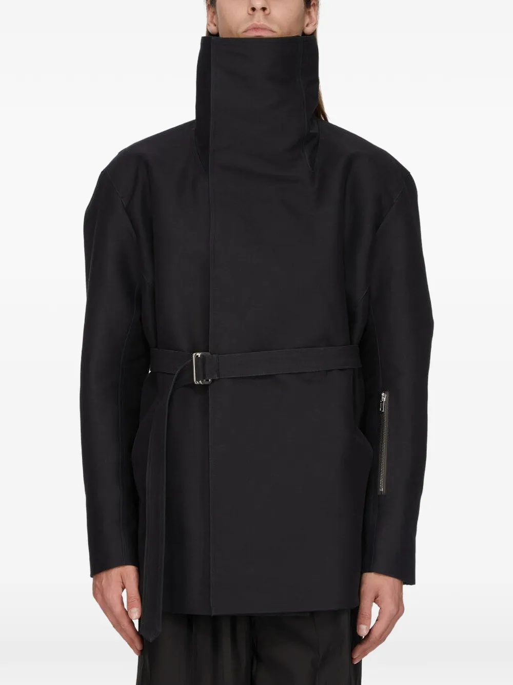 Rick Owens Dracucaban funnel-neck belted jacket - Schwarz