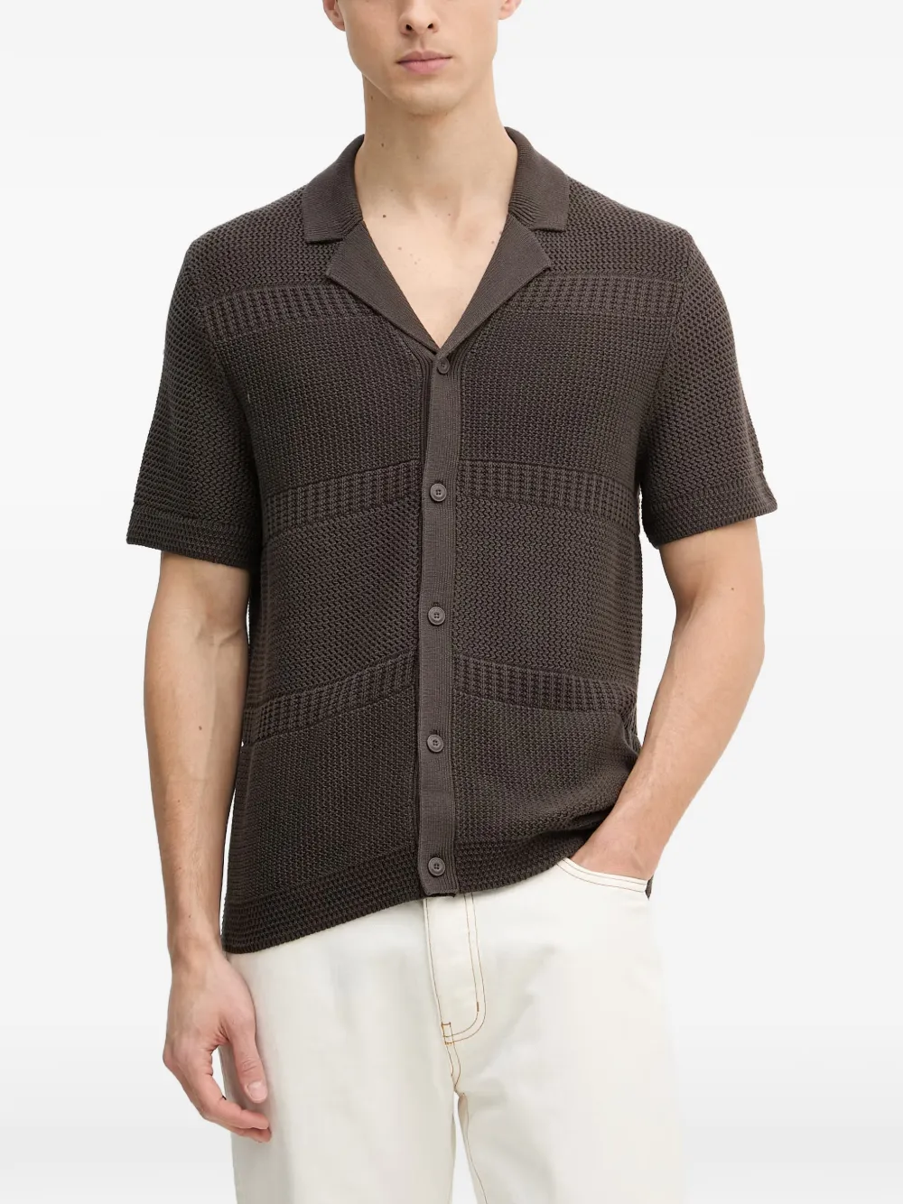 Joop! textured short-sleeve cardigan - Marrone