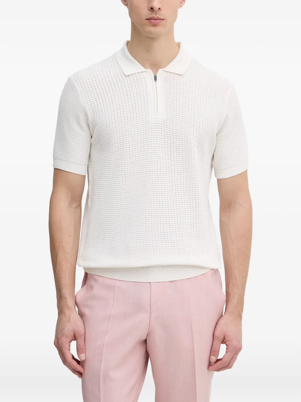 Joop! Vascor waffle-knit zip-neck polo shirt - Bianco