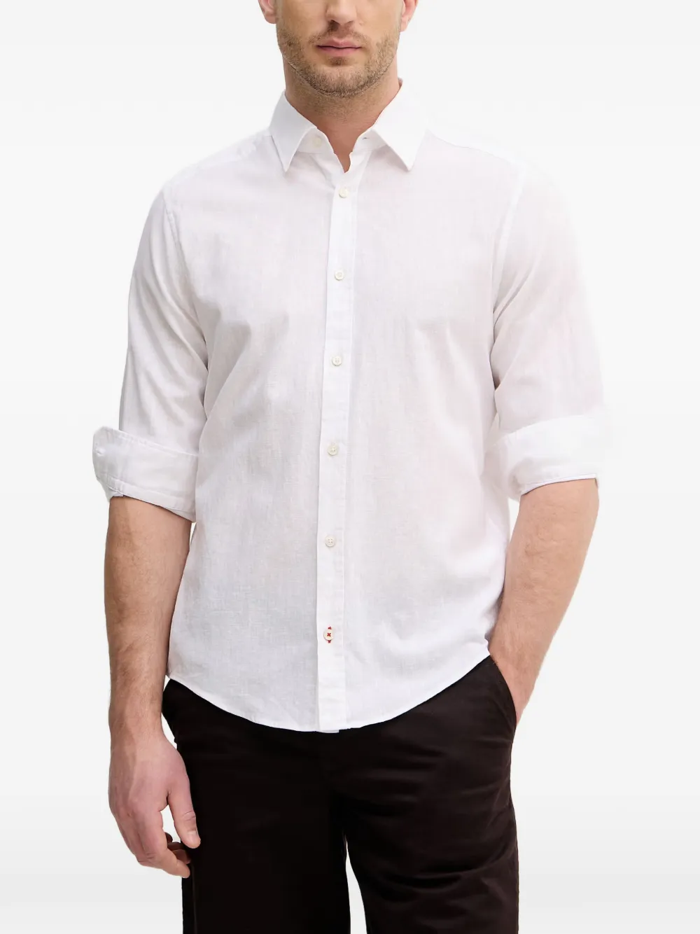 Joop! logo-patch long-sleeve shirt - Bianco