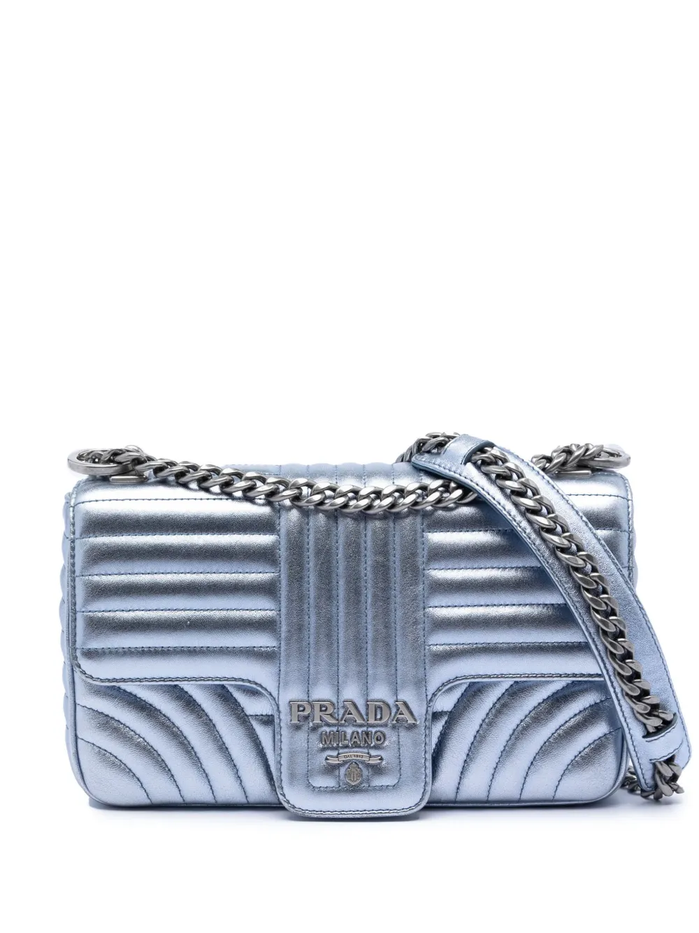 Prada Pre-Owned 2010-2026 Small Metallic Soft Calf Impunture Diagramme crossbody bag - Argento
