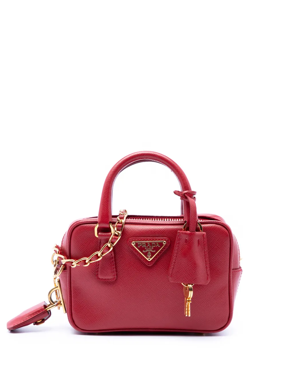 Prada Pre-Owned 2000-2013 Mini Saffiano Lux Bauletto Bag satchel - Rosso