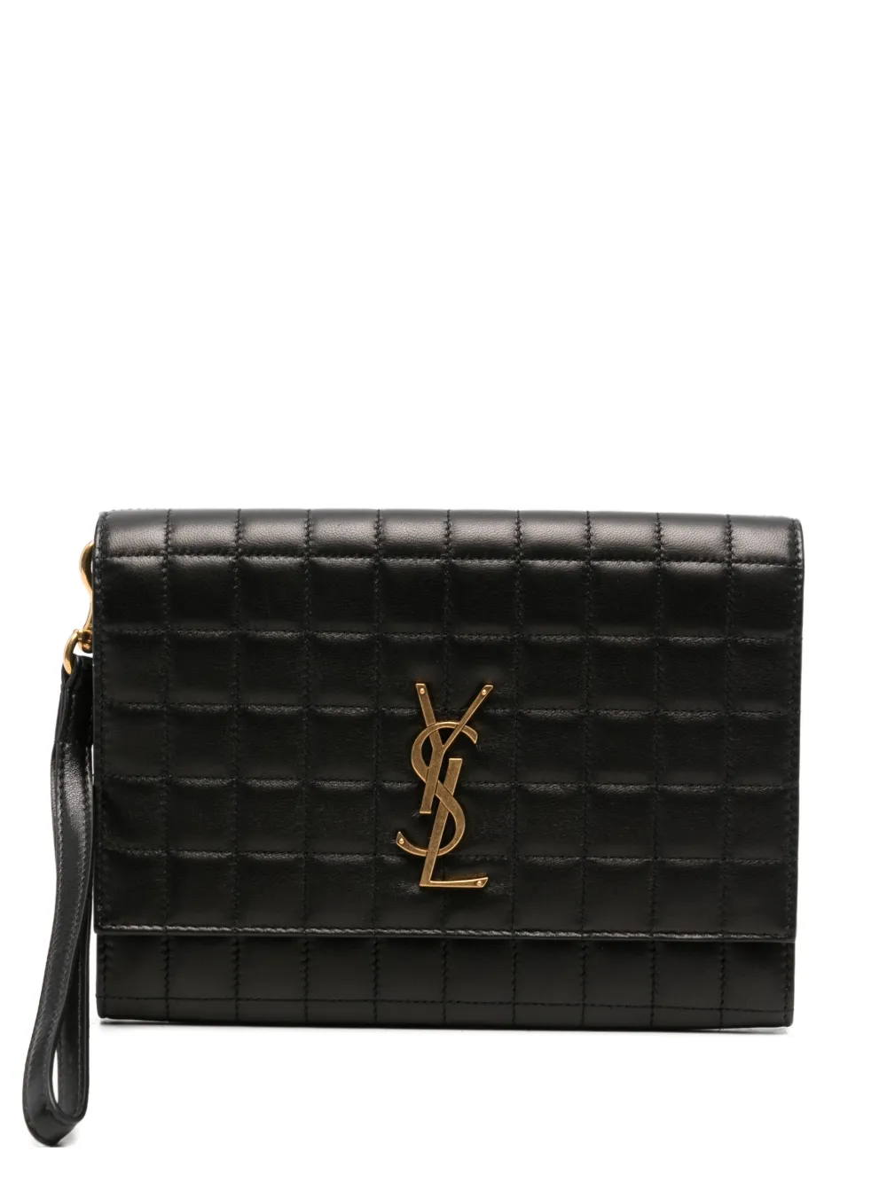 Saint Laurent Pre-Owned Cassandre quilted clutch bag - Black