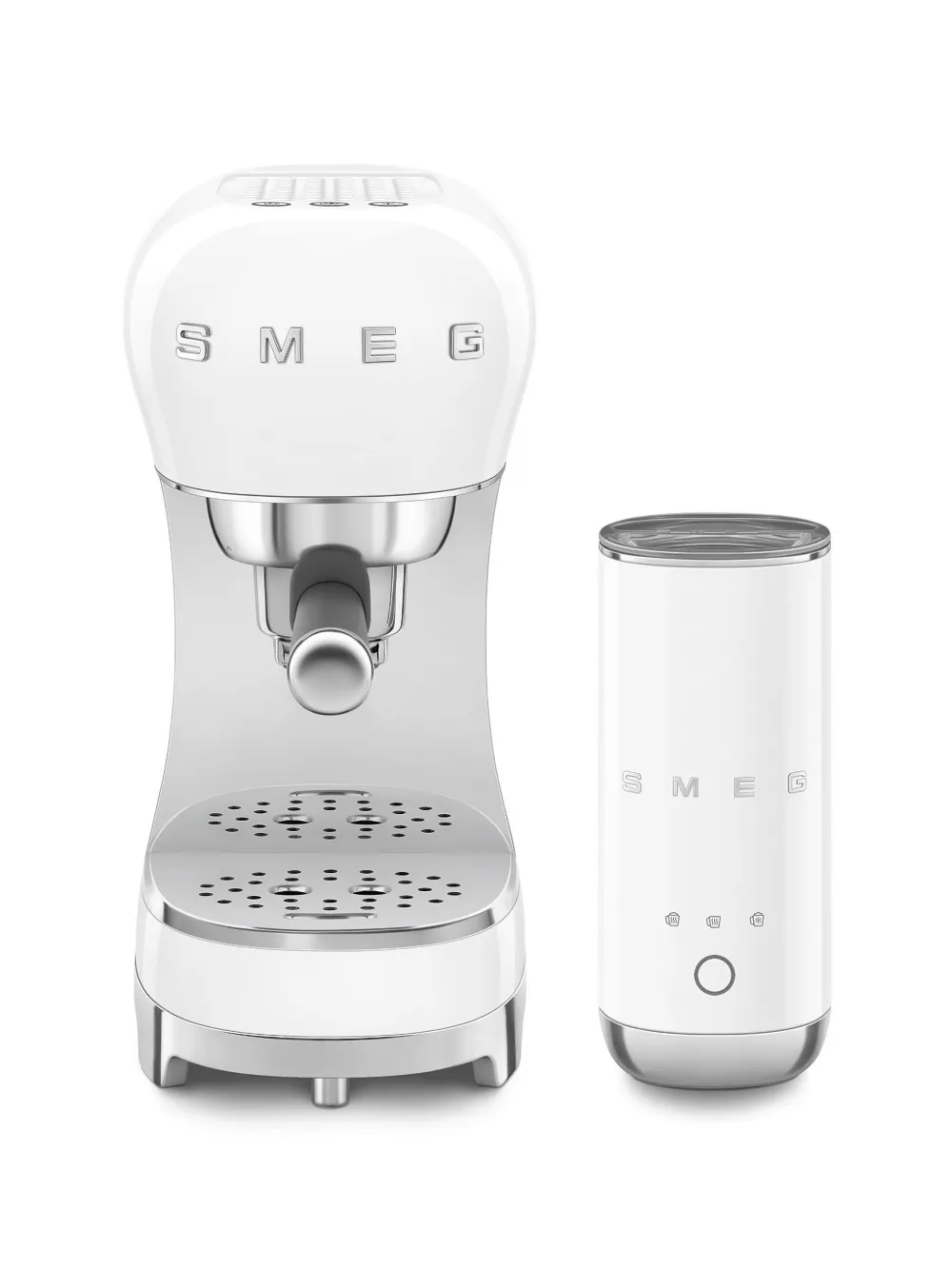 Smeg Anni 50 espresso machine and milk frother (33cm x 14.9cm x 32.9cm) - Bianco