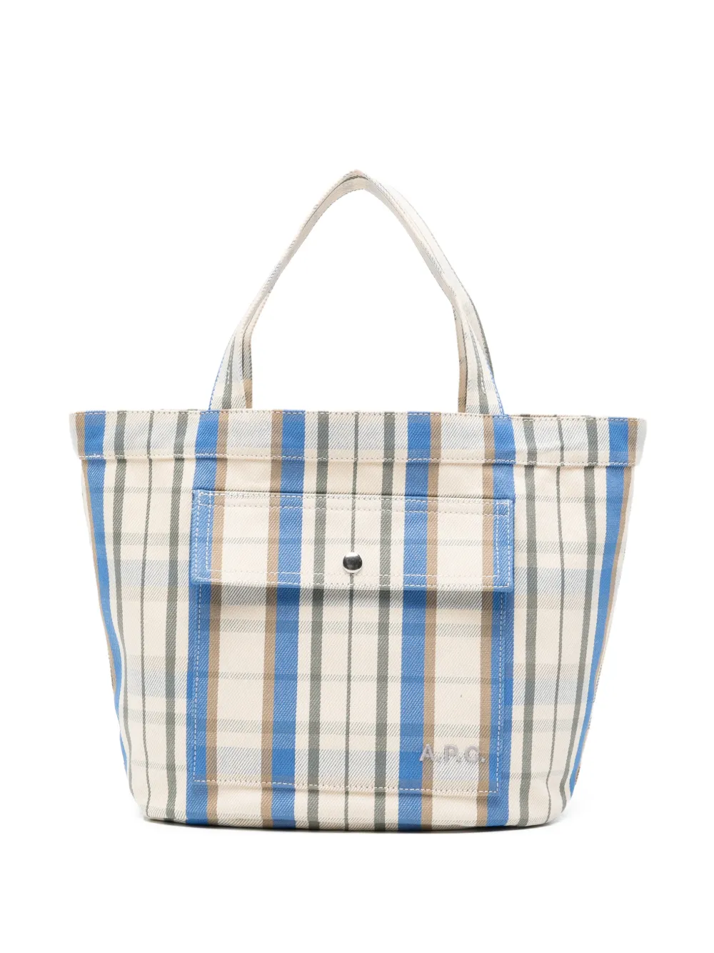 A.P.C. check-pattern flap-pocket tote bag - Blu