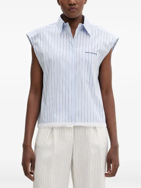 Isabelle Blanche lace-trim striped sleeveless shirt