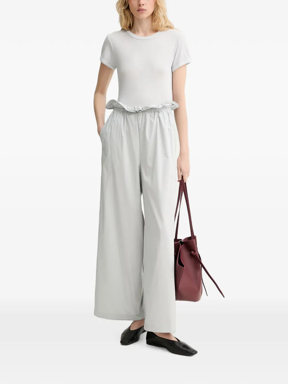 Isabelle Blanche drawstring ruffled-waist trousers Grijs