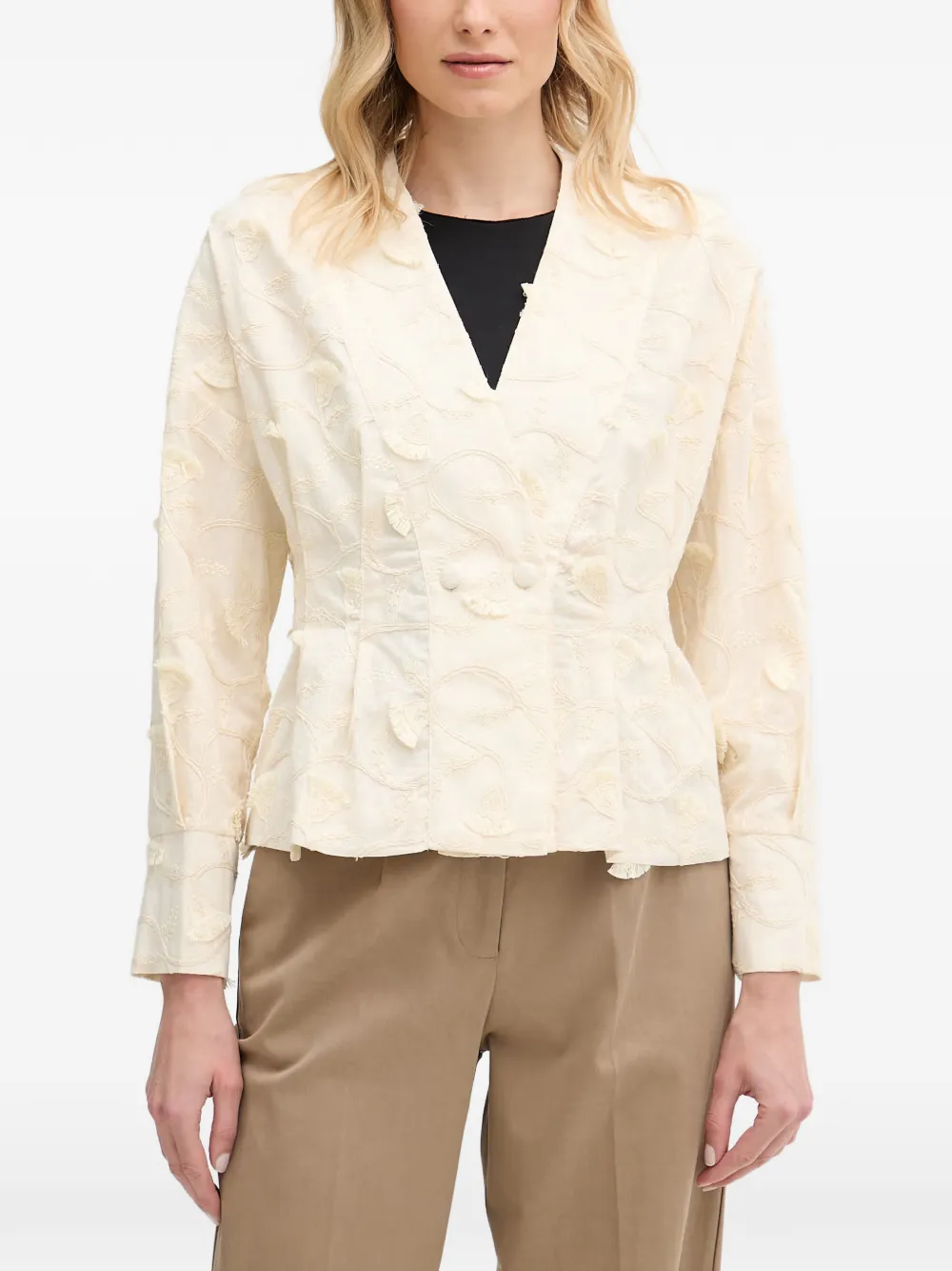 Hoss Intropia Gema embroidered fringe-detail blazer