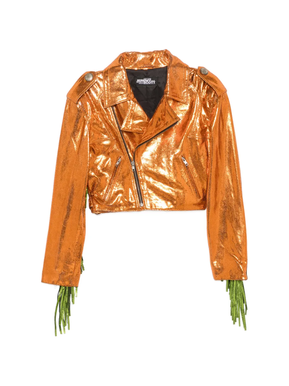 JEREMY SCOTT Pre-Owned 2010s fringed metallic biker jacket - Orange