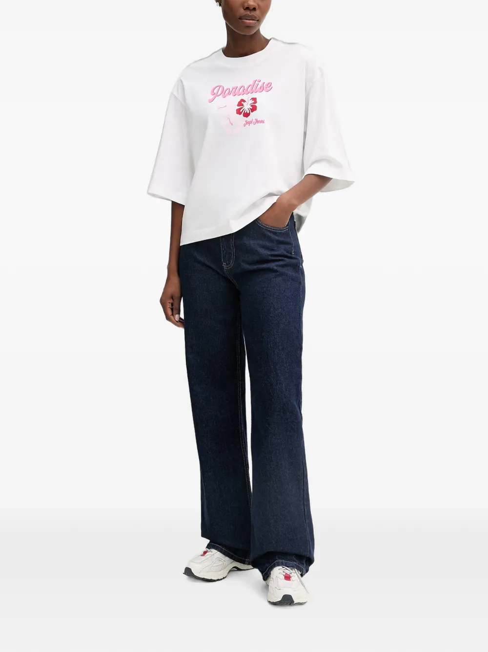 Joop! Boxy-fit T-shirt met grafische print Wit