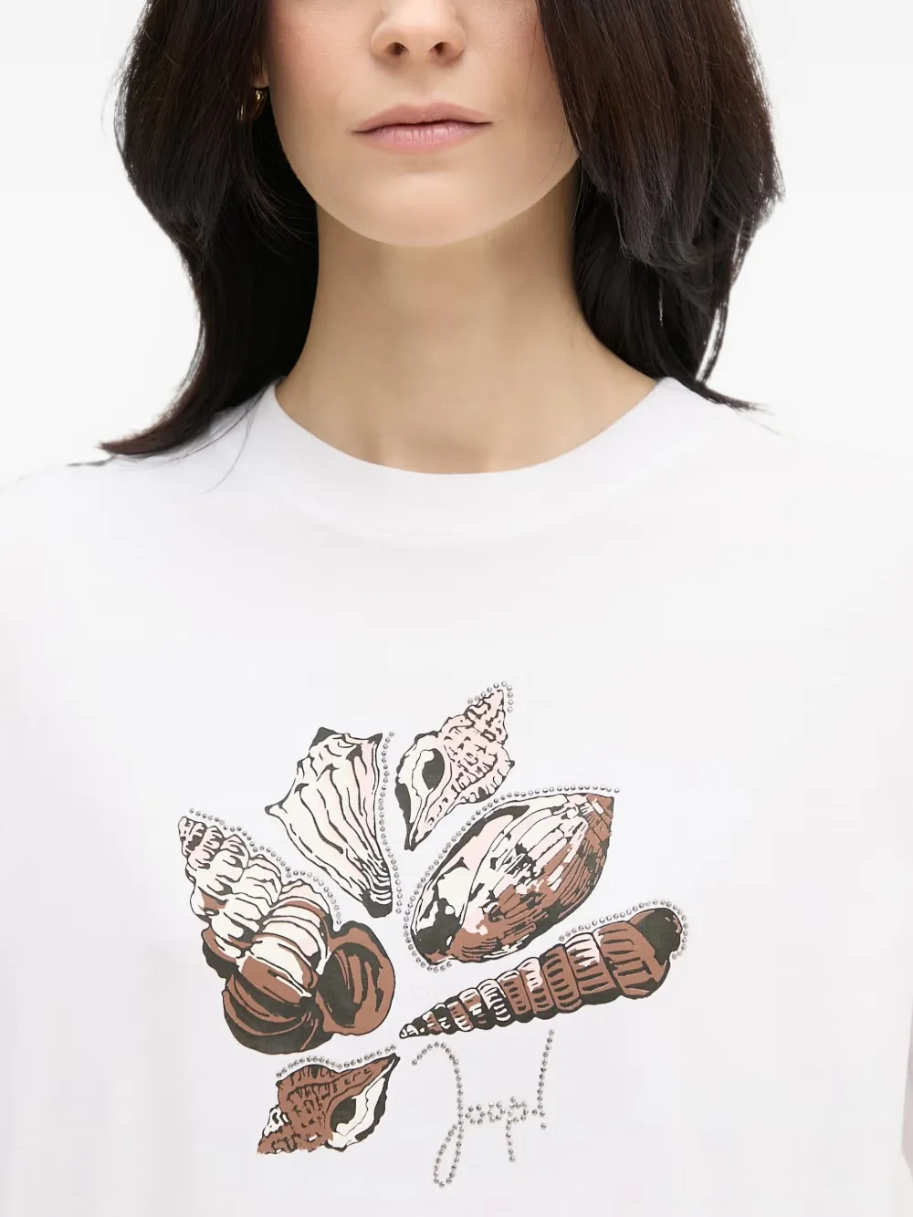 Joop! T-shirt verfraaid met stras en schelp-print Wit