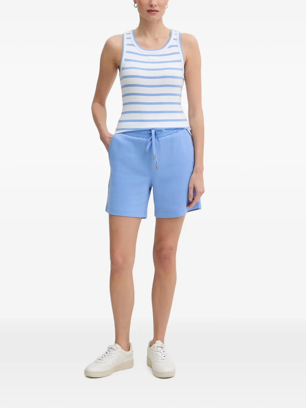 Joop! Telma gestreepte geribbelde tanktop Wit