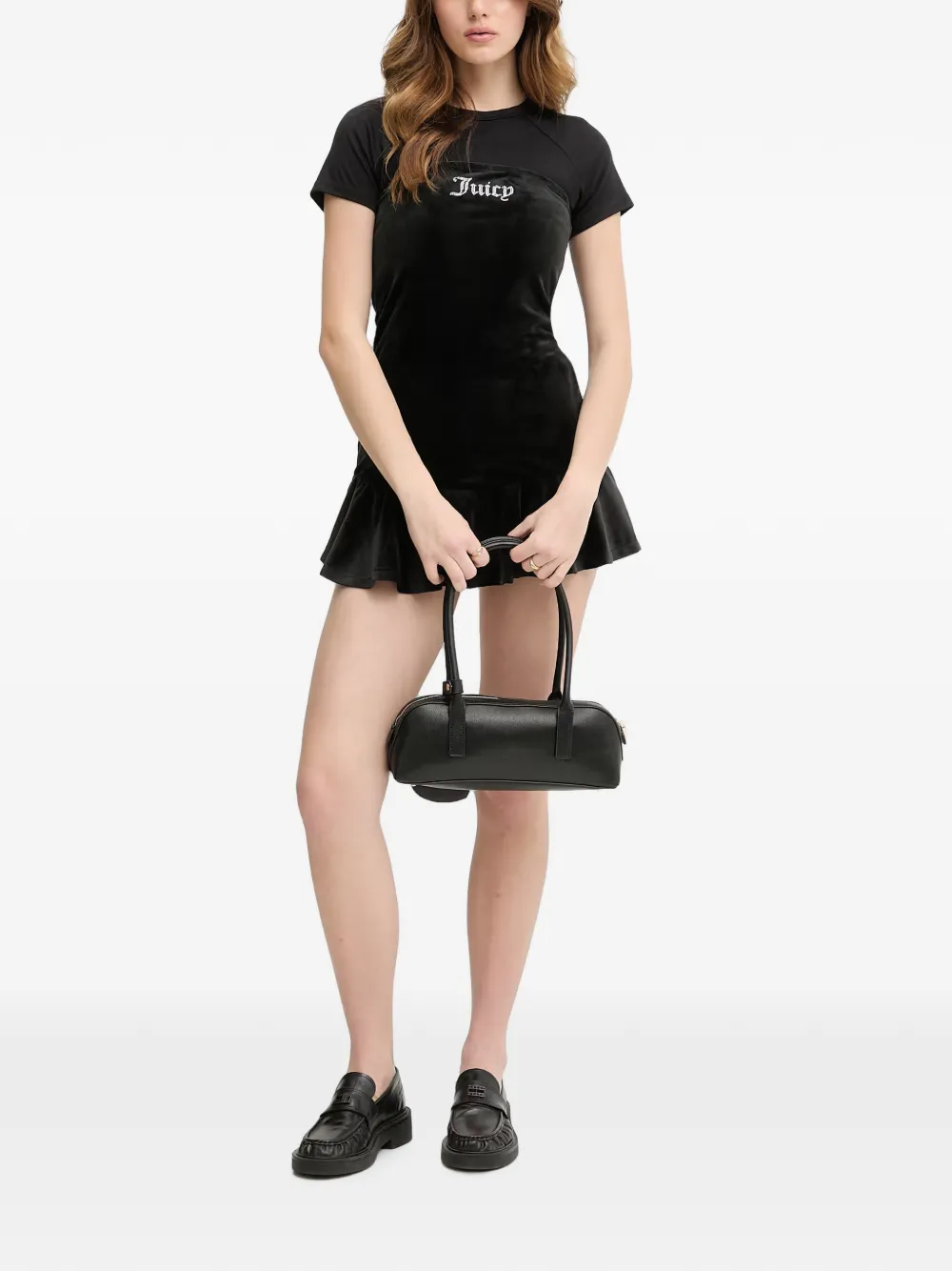 Juicy Couture rhinestone-logo ruffled mini dress - Nero