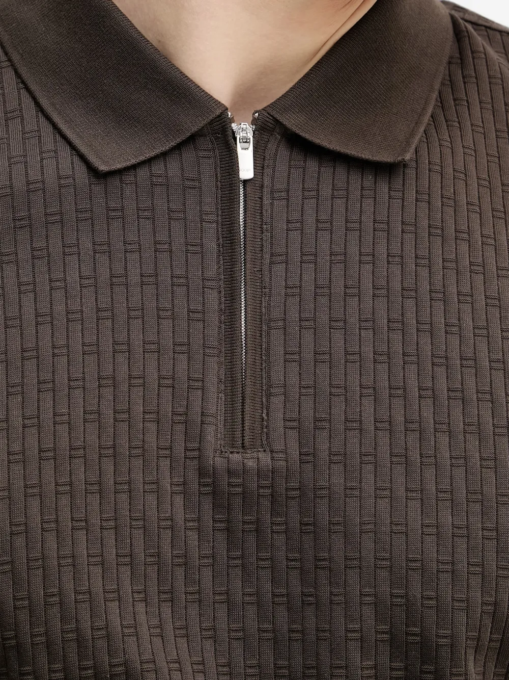 Joop! Franciscojose poloshirt met mandweefsel en ritssluiting Bruin