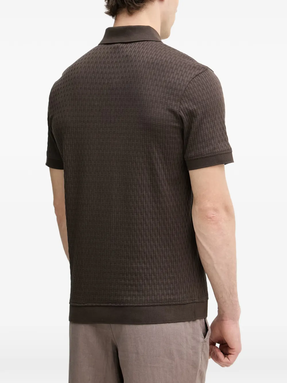 Joop! Franciscojose poloshirt met mandweefsel en ritssluiting Bruin