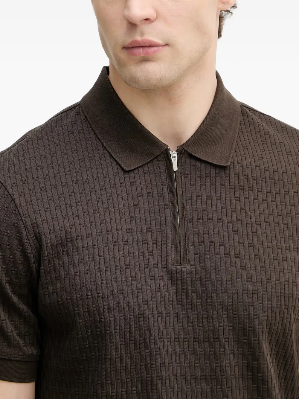 Joop! Franciscojose poloshirt met mandweefsel en ritssluiting Bruin