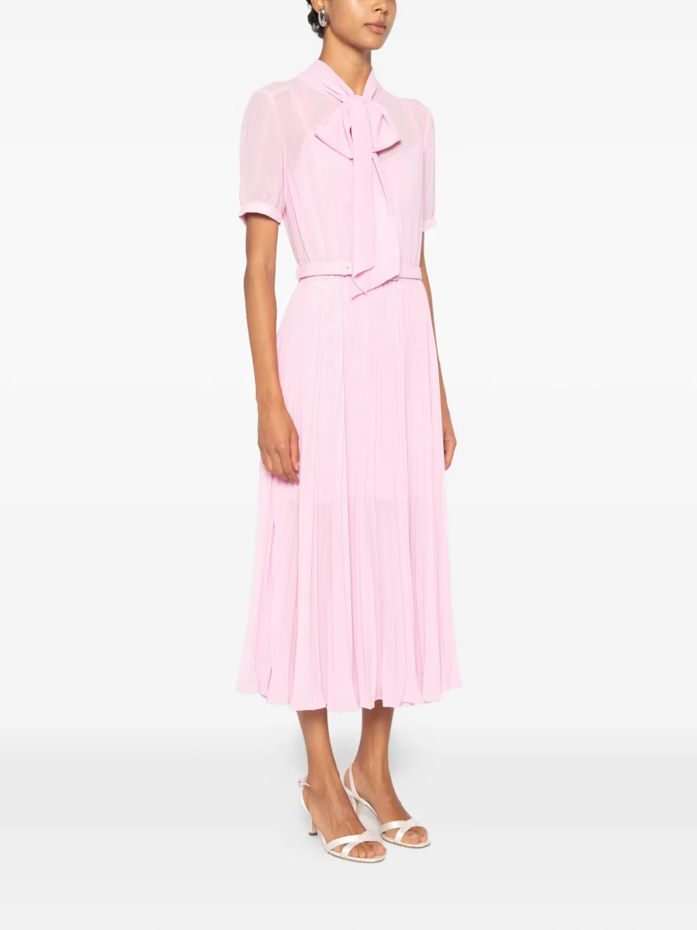 Self-Portrait Geplooide midi-jurk met strik Roze