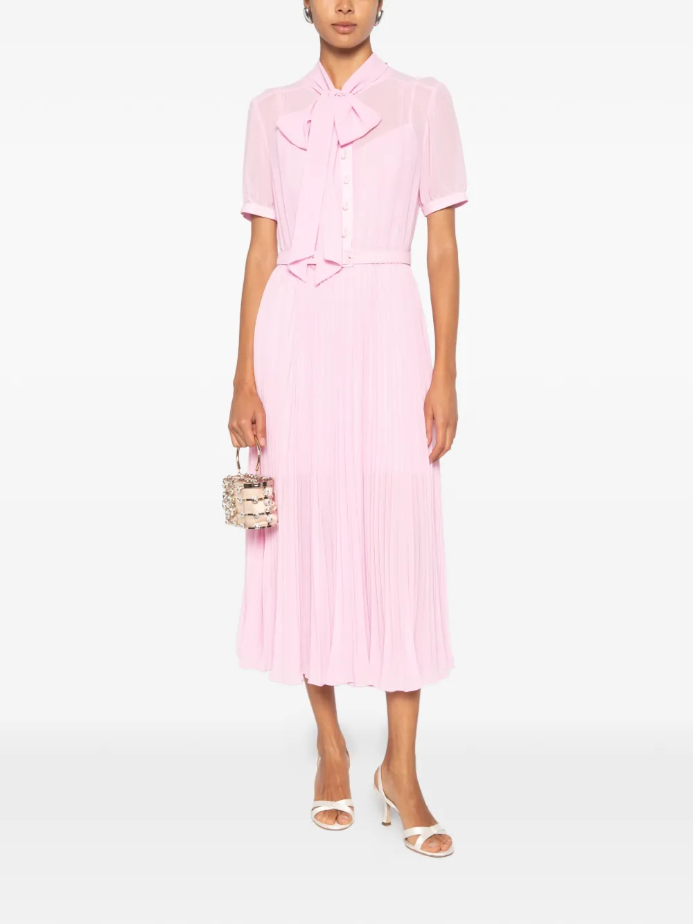 Self-Portrait Geplooide midi-jurk met strik Roze