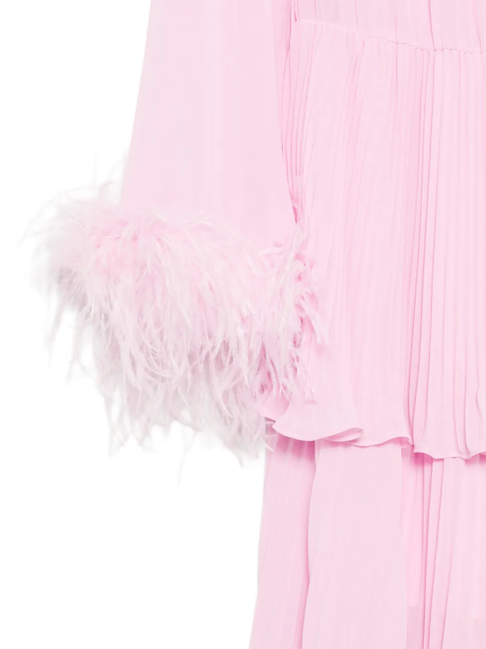 Self-Portrait Maxi-jurk met plooien en veren Roze