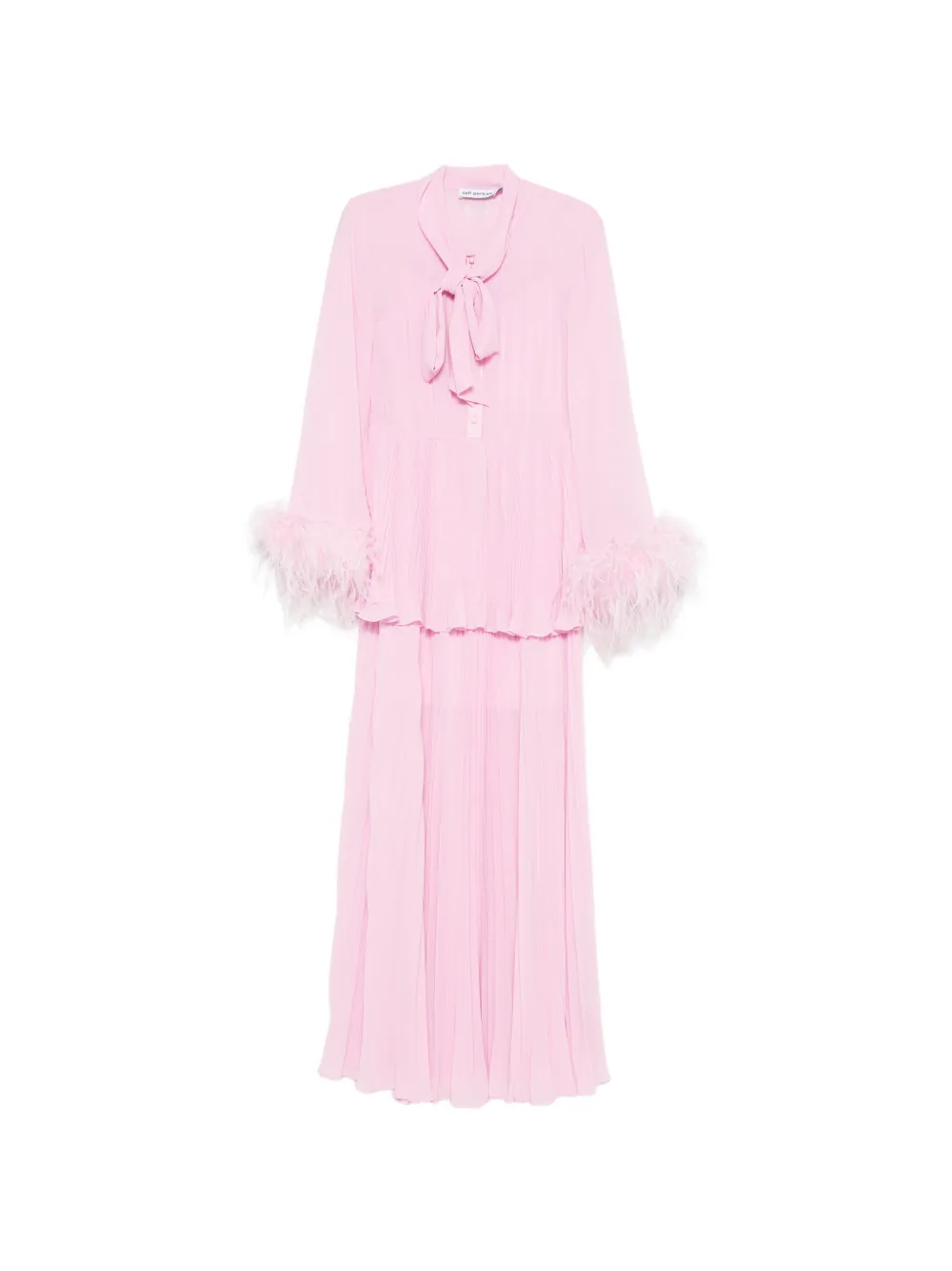 Self-Portrait feather-trim pleated maxi dress - Rosa