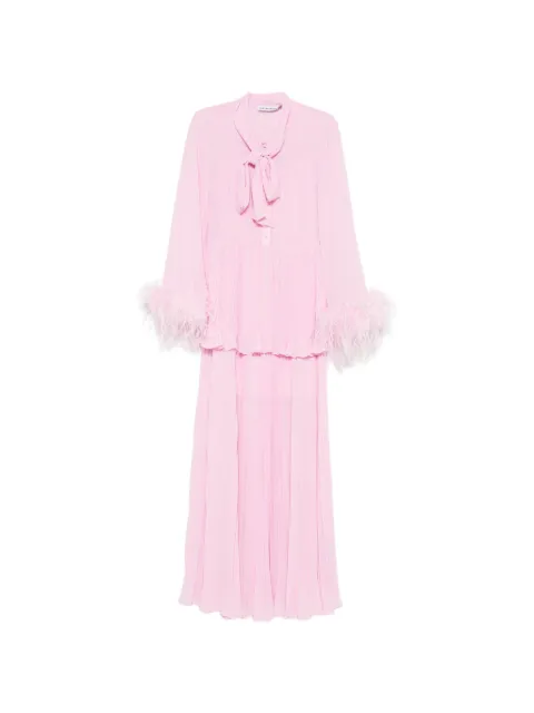 Self-Portrait feather-trim pleated maxi dress