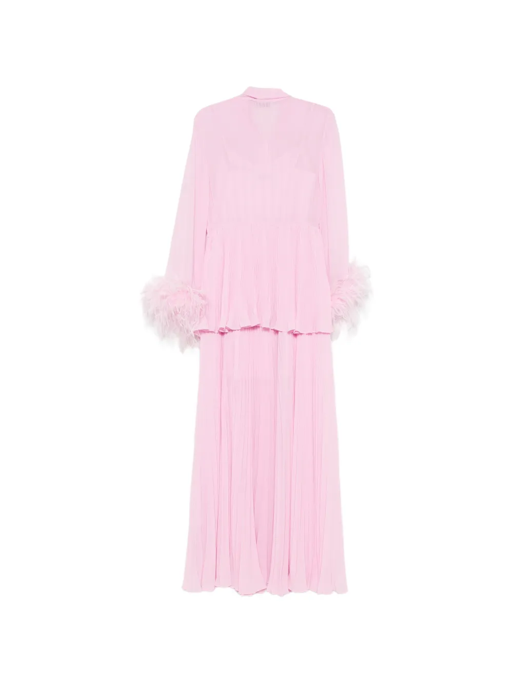 Self-Portrait Maxi-jurk met plooien en veren Roze