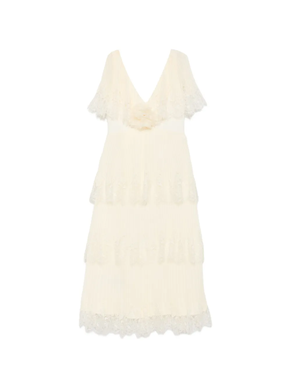 Self-Portrait lace-trim pleated midi dress - Giallo